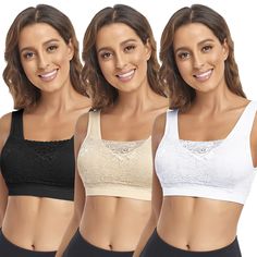 PRICES MAY VARY. 【Bralettes for Women】These lace bra made of 94% nylon + 6% spandex. Seamless comfortable wireless design , suatible as everyday bra, sleeping bras or nursing bra make the it feels so natural that sometimes you forget you’re wearing it! 【Yoga women's top】This yoga cami tank tops with wide elastic straps and wide band hem provide support for your bust, best choice for low impact sports and daily wear perfect for yoga, pilates and other activities. 【Lace Bras】Our comfy bra have a l Lace Sports Bra, Bra Outfit, Sports Bra Outfit, Low Cut Blouses, Cami Bra, Sleep Bra, Comfy Bra, Padded Bralette, Bra Brands