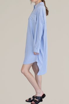 this oversize, blue and white striped button down shirtdress is going to be your new go-to closet staple. can be worn casually everyday with a pair of sandals or sneakers, or can be dressed up with a belt and strappy heels. the styling choices are endless with this one. 70% rayon | 30% polyester hand wash cold | hang dry | cool iron do not dry clean models are wearing a size small all sale items are final sale Striped Relaxed Fit Shirt Dress For Summer, Oversized Blue Shirt Dress For Day Out, Spring Striped Button-up Shirt Dress, Oversized Blue Shirt Dress For Summer, Oversized Blue Button-up Shirt Dress, Oversized Button-up Blue Shirt Dress, Oversized Blue Shirt Dress For Workwear, Casual Oversized Striped Shirt Dress, Button-up Shirt Dress With Striped Collar For Daywear