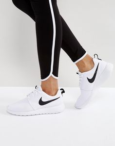 Nike Roshe Trainers In White And Black  £70.00  Free Delivery & Returns*  COLOUR: White/white-black Leopard Print Baby, Trainer Heels, Nike Roshe, White Trainers, Adidas Gazelle, Nike Cortez Sneaker, Adidas Samba, Vans Old Skool, Nike Dunk