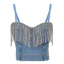 Denim And Diamonds Party Outfit, Denim And Diamonds Party, Denim Tube Top, Rhinestone Denim, Denim Bustier, Denim Tank Top, Tank Top Pattern, Top Bustier, Denim And Diamonds