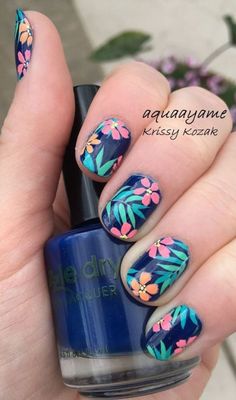 Hawaiian Florals Tropical Nail Art, Tropical Nails, Summer Nail Art, Vacation Nails, Trendy Nail Design, Nail Art Summer, Floral Nails