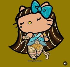 a cartoon character with long hair and a blue bow on her head, is holding an object