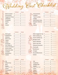 the wedding cost checklist is shown in gold