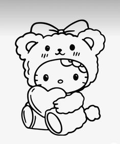 a black and white drawing of a teddy bear