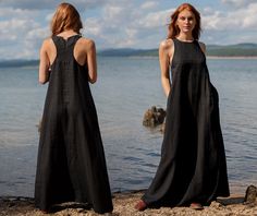 "Black Linen Maxi Dress, Linen Clothing for Women, Linen Summer Dress ♠ Sleeveless minimalist dress - perfect match for bold jewelry. Long and soft, this maxi dress is made of pure linen that is breathable and pleasant to your body. The elongated cut and halter back create a beautiful silhouette that will turn heads everywhere you go. A classic and elegant style for your summer everyday wardrobe. Pictured in a deep black shade here, this dress is also available in other beautiful colors ♠ If you Linen Slip Dress, Linen Summer Dress, Minimalist Dress, Dress Minimalist, Maxi Dress Summer, Sukienki Plus Size, Belle Silhouette, Black Linen Dress, Long Linen Dress