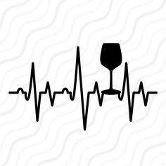 a wine glass and heartbeat line on a white background