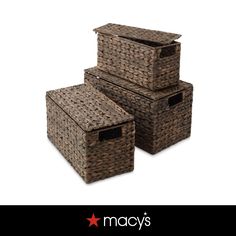 three brown baskets stacked on top of each other with the words macy's above them