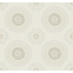 a white and grey wallpaper with circular designs