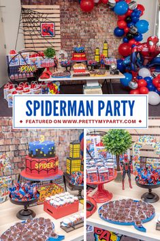 spiderman birthday party with cake and decorations