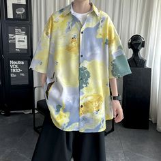 Hearujoy Summer Short Sleeved Shirt Men Oversized Fashion Retro Printed Shirt Men Streetwear Loose Ice Silk Shirt Mens Hawaiian Shirts Material: POLYESTER Shirts Type: Casual Shirts Applicable Scene: CASUAL Sleeve Length(cm): short（4-16inch） Applicable Season: summer Collar: Turn-down Collar Closure Type: Single Breasted Sleeve Style: regular The size is Asian size,it is 1-2 sizes smaller than Europe/US size.we suggest you to buy 1-2 sizes bigger than usual Please allow 1-3cm error due to manual Men Oversized Fashion, Oversized Fashion, Men Streetwear, Oversize Fashion, Mens Short Sleeve Shirt, Mens Hawaiian Shirts, Hawaiian Shirts, Mens Streetwear, Silk Shirt