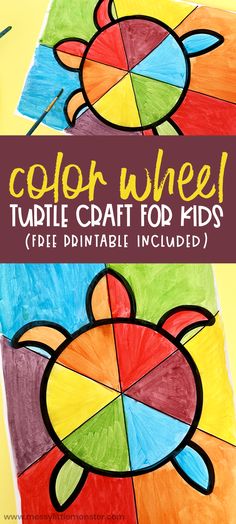 the color wheel turtle craft for kids is shown with text overlay that reads, color wheel