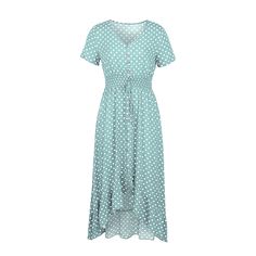 Aquamarine Polka Dot High Low Maxi Dress Polka Dot Short Sleeve Beach Dress, Polka Dot Short Sleeve Dress For Vacation, Knee-length Polka Dot Beach Dress, Polka Dot Midi Maxi Dress For Beach, Short Sleeve Polka Dot Maxi Dress For Beach, Polka Dot Midi Dress With Short Sleeves For Vacation, Casual Polka Dot Midi Dress For Beach, Polka Dot Short Sleeve Midi Dress For Beach, Polka Dot Midi Dress With Short Sleeves For Beach