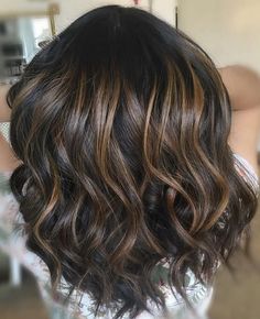 A dark chocolate brown balayage – rich and yummy. Color by Monica G. Brunette Color, Brown Balayage, Hair Color Highlights, Haircut And Color, Hair Color Dark