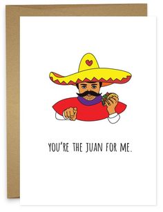 a card with an image of a man wearing a sombrero and holding a hot dog