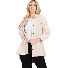 Get ready for your new favorite go-to corduroy shacket! It will keep you cozy and warm as our weather starts to to cool. 88% POLYESTER, 12% NYLON Model is 5'5" and is wearing a Small Cozy Cotton Outerwear For Day Out, Cozy Spring Shacket With Pockets, Cozy Button-up Outerwear For Day Out, Beige Corduroy Collared Outerwear, Beige Collared Corduroy Outerwear, Everyday Long Sleeve Corduroy Outerwear, Oversized Corduroy Button-up Shacket, Relaxed Fit Corduroy Collared Outerwear, Spring Corduroy Outerwear With Buttoned Pockets