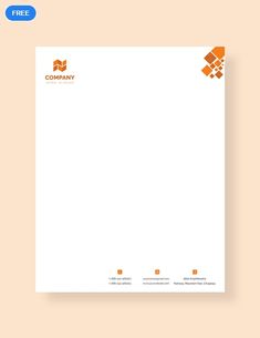 an orange and white letterhead with squares in the middle, on top of a beige background