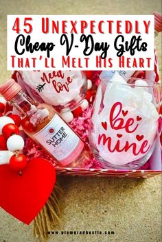 a valentine's day gift box filled with candy, wine and other items for him