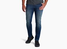 The KÜHL DENIM Men's Pant is cut from our exclusive heavyweight performance denim.  Highlighted by impressive stretch and phenomenal rebound, these pants maintain both fit and form over extended wear. With a classic five-pocket design, KÜHL DENIM TAPERED FIT sports a modern look.Size up if you prefer your denim relaxed. Indigo Mid-rise Casual Jeans, Casual Indigo Mid-rise Jeans, Casual Fitted Faded Jeans, Fitted Casual Faded Jeans, Casual Slim Fit Denim Blue Jeans, Fitted Casual Jeans In Recycled Denim, Casual Fitted Recycled Denim Jeans, Casual Stretch Faded Jeans, Casual Stretch Jeans In Faded Color