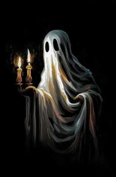 a ghost holding two candles in its hand