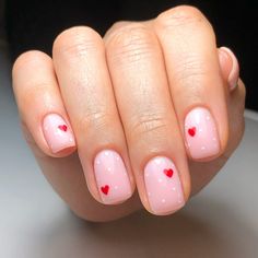 Easy Short Nail Designs, Soft Pink Nails, Vday Nails, Heart Nail Designs, Valentine Nail, Cute Short Nails, Nail Designs Valentines, Valentine Nails