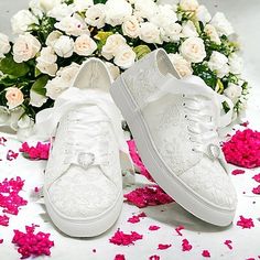 Category:Wedding Sneakers; Upper Materials:Lace,Satin; Embellishment:Embroidery,Lace-up; Season:Spring,Fall,Spring   Fall; Heel Type:Flat Heel; Gender:Women's; Size Suggestion:standard size, select your usual size; Toe Shape:Round Toe; Style:Casual,Comfort; Heel Height(inch):<1; Outsole Materials:Rubber; Closure Type:Lace-up; Pattern:Embroidered; Listing Date:11/09/2023; Production mode:Self-produce; Foot Length:; Foot Width:; Size chart date source:Provided by Supplier.; Heel Height:Flat Wedding Shoes Sneakers, Wedding Sneakers, White Wedding Shoes, Wedding Dress Shoes, Sneaker Dress Shoes, Womens Wedding Shoes, Lace Up Flat, White Shoes, Wedding Shoes