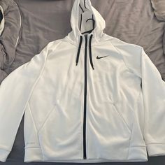 Brand New, Perfect Condition White Hooded Sports Outerwear, White Outerwear For Fall Sports, White Hooded Athleisure Outerwear, White Nike Athleisure Track Jacket, Nike White Athleisure Track Jacket, White Hooded Jacket With Long Sleeves For Sports, White Nike Hooded Jacket For Sports, Nike White Hooded Track Jacket, Sporty White Hooded Jacket For Spring