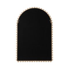 an arched mirror with beading around the edges on a white background, front view