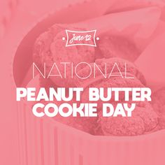 a bowl full of cookies with the words national peanut butter cookie day