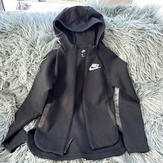 Wear This Super Cute Zip Up As A Hoodie Or Little Jacket! This Piece Looks Very Fashionable! Nike Black Hoodie For Winter, Nike Black Fleece Hooded Jacket, Black Nike Hooded Hoodie, Black Nike Hoodie With Adjustable Hood, Nike Black Hooded Hoodie, Nike Black Casual Hooded Jacket, Casual Black Nike Hooded Jacket, Nike Black Hooded Jacket With Drawstring, Nike Black Hoodie Outerwear