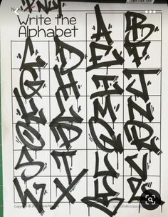 an image of graffiti written on a piece of paper with the words write the alphabet