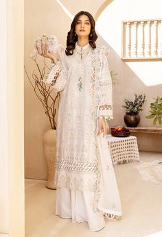 Adan Libas Pearl River Elizabeth Embroidered Lawn Palazzo Designs, Party Wear Casual, Desi Fits, Pakistani Designer Clothes, Pearl River, Lawn Dress, Embroidered Chiffon, Kurti Neck Designs