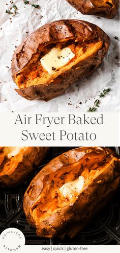 air fryer baked sweet potatoes with butter on top