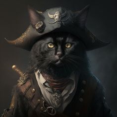 a black cat wearing a pirate costume