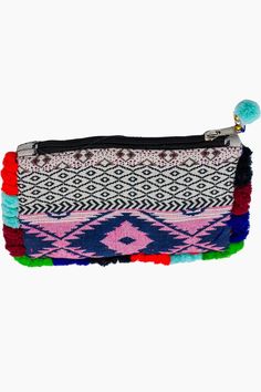 Cosmetic Pom Pom Pouch Introducing our handcrafted Banjara Small Pouches, perfect for beauty enthusiasts. These vibrant handcrafted handbags feature a convenient zipper, making them ideal for organizing and storing your cosmetics. Stay stylish and organized on the go with our beautiful Cosmetic Pom Pom Pouch—a must-have accessory for every occasion. Disclaimer: These are 100% handmade bags. No 2 bags are the same. Guaranteed that you will receive the same model but please be aware that the desig Portable Multicolor Pouch Bag, Multicolor Portable Pencil Case Gift, Multicolor Portable Pencil Case As Gift, Multicolor Portable Pencil Case For Gift, Portable Multicolor Pencil Case As Gift, Multicolor Rectangular Pouch With Pen Holders, Blue Cosmetic Pouch Bag For Personal Use, Blue Rectangular Cosmetic Bag For Personal Use, Artisan Blue Pouch Bag