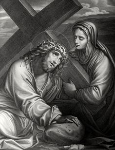 the crucifix with jesus and mary on it, in black and white