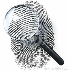 a magnifying glass over a black and white fingerprint pattern on a white background