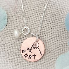 Personalized Aunt Necklace Gift, Auntie Gift, Aunt Gift, Aunt Necklace, Tia Necklace, Auntie Necklac Aunt Necklace, New Aunt, Cheap Engagement Rings, Auntie Gifts, Hand Stamped Necklace, Aunt Gifts, White Freshwater Pearl, Hand Stamped Jewelry, Pearl Charms