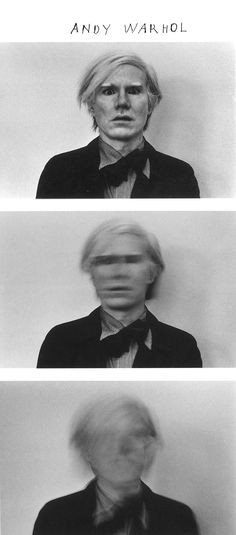 four different shots of a man in a suit and tie with his hair pulled back