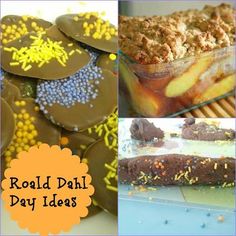 four different pictures with the words road dalii day ideas on them, including cookies and desserts