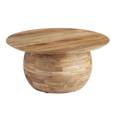 a wooden table with a circular top on the bottom is made out of wood and has an oval shape