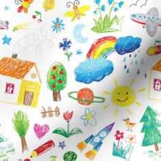 children's drawing on paper with houses and trees