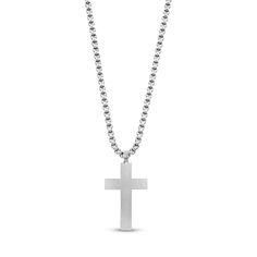 This sleek matte black stone cross pendant is sure to add edge to any outfit. Crafted from stainless steel with a matte finish, this modern design features black detailing on the front for a striking effect, as well as an engravable back side. The 2.5mm round box link chain completes this stylish piece, measuring 30 mm (1.18") x 18 mm (0.71") for a striking statement. Minimalist Stainless Steel Cross Pendant Necklace, Modern Stainless Steel Cross Pendant Necklace, Gunmetal Cross Necklace In Stainless Steel, Gunmetal Stainless Steel Cross Necklace, Stone Cross, Round Box, Black Stone, Link Chain, Cross Pendant