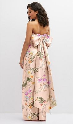 Formal Column Dress, Oversized Bow Dress, Chic Floor-length Bridesmaid Evening Dress, Chic Floor-length Dress For Wedding Guest, Feminine Gown With Sweetheart Neckline For Spring, Spring Wedding Maxi Dress With Sweetheart Neckline, Satin Maxi Dress For Garden Party, Chic Maxi Length Bridesmaid Dresses, Chic Maxi Bridesmaid Dresses