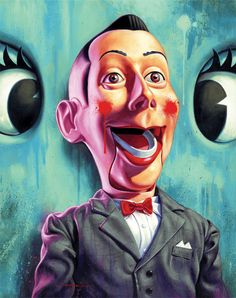 a painting of a man in a suit with big eyes and an evil look on his face