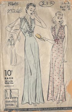 an old fashion sewing pattern for a woman's dress