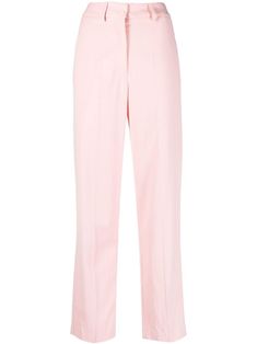 light pink high waist belt loops concealed front zip fastening straight leg tailored cut Pink Luxury Straight Leg Jeans, Luxury Pink Wide Leg Trousers, Luxury High-waist Pink Pants, Pink Tailored Wide-leg Bottoms, Luxury Pink Full-length Pants, Tailored Trousers, Waist Belt, Dress Pants, Bottoms Pants