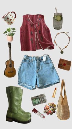 #myfirstshuffle Aesthetic Thrifted Outfits, Summer Outfit Inspo Hot Weather, Girly Witch Outfit, Hippie Wedding Guest Outfit, Girly Granola Outfits, Color Coded Outfits, Grandma Core Outfit Summer, Boho Wardrobe Essentials, What To Look For When Thrifting