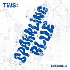 a blue and white poster with the words tws on it's back side