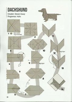 an origami dachshund is shown with instructions on how to make it