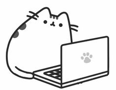 a cartoon cat sitting in front of a laptop computer with the caption i love cats